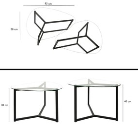 SET 2x măsuță de cafea BELLISIMO negru/transparent