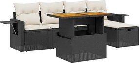 vidaXL Set mobilier de grădină cu perne, 6 piese, negru, poliratan