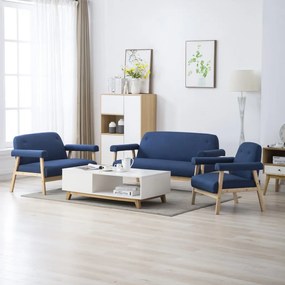 Set canapele de 6 persoane, 3 piese, material textil, albastru Albastru, Fotoliu + canapea 2 locuri + canapea 3 locuri