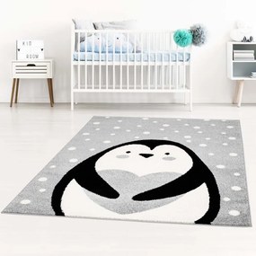Covor de calitate, gri ,pentru copii, cu pinguin Lăţime: 160 cm | Lungime: 220 cm