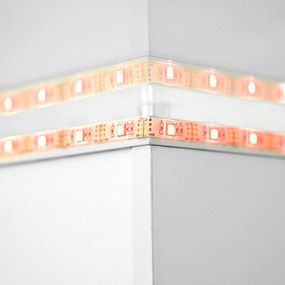 Măsuță de cafea modernă din sticlă lucioasă cu bandă LED reglabilă și roți pivotante, 80×80×40 cm, Alb+Negru