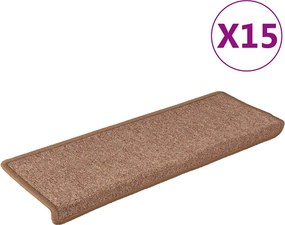 vidaXL Covorașe pentru scări, 15 buc., 65x21x4 cm, maro, cu margini dreptunghiulare