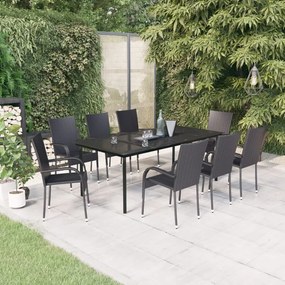 Set mobilier de gradina,negru, 9 piese