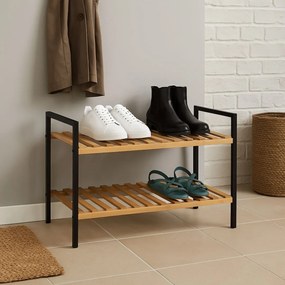 Suport pentru încălțăminte – Storage Solutions | 2 rafturi, lemn &amp; metal, 70x30x32 cm, negru/maro