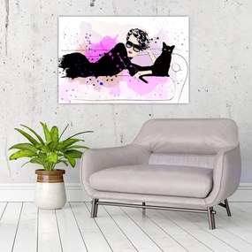 Tablou - Femeia cu pisică neagră (90x60 cm)