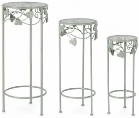 Set 3 masute suport flori din metal, Harriet Round Verde Mint, Ø30xH70 cm / Ø25xH60 cm / Ø20xH50 cm