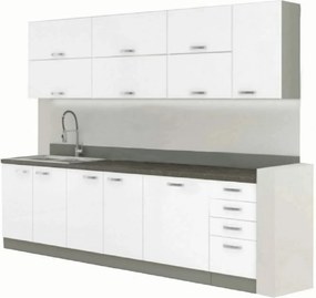 Set bucatarie PRADO, alb lucios/gri/gri cu efect de marmura, PAL melam