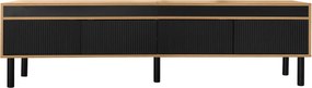 Comodă TV cu trei uși, picioare solide din lemn, 170x38x47 cm, Culoare naturală+Negru