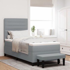 vidaXL Pat cu arcuri și băncuță gri deschis 100x200 cm din țesătură