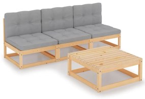 3076354 vidaXL Set mobilier de grădină cu perne, 4 piese, lemn masiv de pin