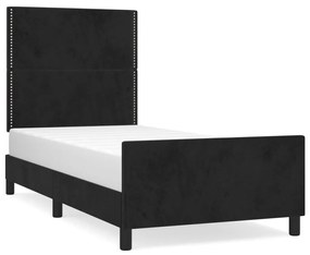 Cadru de pat cu tablie, negru, 90x200 cm, catifea Negru, 90 x 200 cm, Culoare unica si cuie de tapiterie
