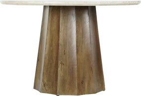 Masă dining rotundă din lemn de mango, natur, 4–5 locuri, cu blat din marmură și picior central, 78 x 120 cm, „Elaris”