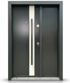 Usa metalica dubla de exterior cu izolatie si vizor Novo Doors NDA1D, Din compozit, 2 yale, Kit complet, Pentru case, Gri antracit cu gri deschis