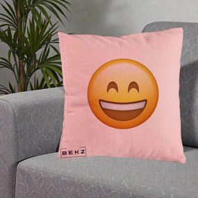 Perna Decorativa Emoji Zambet Mare, 40x40 cm, Roz, Husa Detasabila, Perna Inclusa, BEKZ®