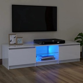 804289 vidaXL Comodă TV cu lumini LED, alb extralucios, 120x30x35,5 cm