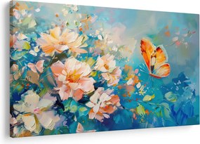 Tablou - Fluture și flori, pictură în ulei II. (90x60 cm)