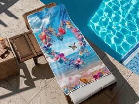 Prosop de plaja cu uscare rapida FLOWER LOVE colorat 70 x 140 cm, 100% microfibra