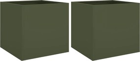 vidaXL Jardiniere, 2 buc., verde măsliniu, 42x40x39 cm, oțel