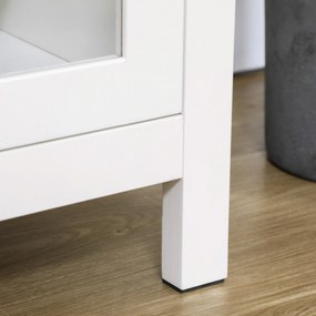 HOMCOM Bufet mobilier de depozitare cu 3 uși din sticlă 2 rafturi reglabile aspect de lemn deschis 120 x 40 x 70 cm alb | Aosom Romania