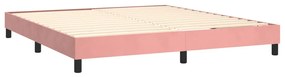 Pat box spring cu saltea, roz, 160x200 cm, catifea Roz, 160 x 200 cm, Nasturi de tapiterie