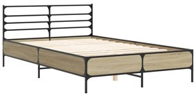 3280073 vidaXL Cadru de pat, stejar sonoma, 135x190cm, lemn prelucrat și metal