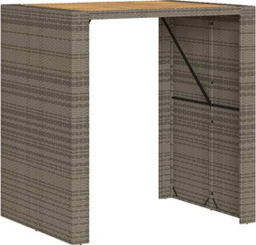vidaXL Masă bar grădină, blat lemn acacia, gri 105x80x110 cm poliratan
