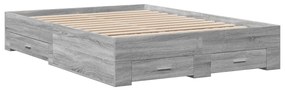 3280410 vidaXL Cadru de pat cu sertare, gri sonoma, 135x190 cm, lemn prelucrat