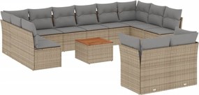 vidaXL Set canapele de grădină, 13 piese, cu perne, bej, poliratan