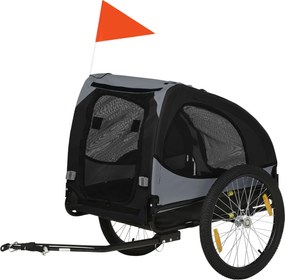 PawHut remorcă pentru câini, ferestre din plasă, prelată rulabilă, cuplaj universal, cadru din oțel, Negru, 140 x 71 x 83 cm | Aosom Romania