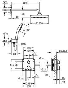 Sistem de dus incastrat Grohe Precision cu palarie patrata Vitalio Comfort 250 negru mat