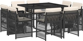 vidaXL Set mobilier de grădină cu perne, 9 piese, negru, poliratan