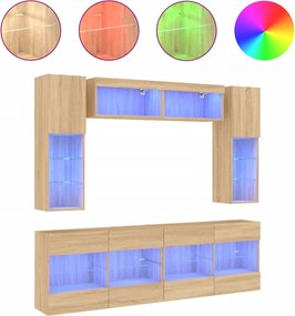 vidaXL Comode TV de perete cu lumini LED, 6 piese, stejar sonoma