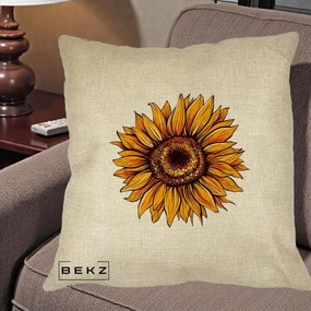 Perna Decorativa Floarea Soarelui Vibranta, 40x40 cm, Crem, Husa Detasabila, Perna Inclusa, BEKZ®