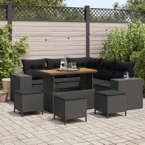 vidaXL Set de canapele de grădină 8 piese cu perne, din rattan poly negru, acacia