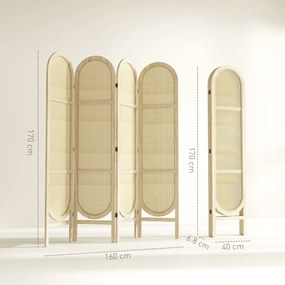 HOMCOM Paravan interior din lemn, 4 panouri, 170 x 160 cm, pliabil si portabil, model impletit manual, lemn natural | Aosom Romania