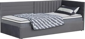 Pat cu somieră, 90x200, ţesătură gri Velvet, MEVIA