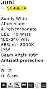Plafoniera LED pentru iluminat exterior IP65 JUDI D-12cm alb