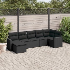 3251612 vidaXL Set canapele de grădină cu perne, 7 piese, negru, poliratan