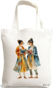 Sacosa de Panza pentru Cumparaturi, Geanta Tote, model The bookie girl 20 38 x 34.5 cm, Alba, BEKZ®