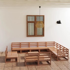 3075902 vidaXL Set mobilier de grădină, 13 piese, maro miere, lemn masiv pin