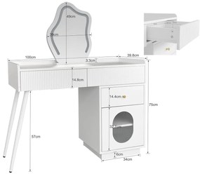 SEA490 - Set Masa toaleta, 100 cm cosmetica machiaj, oglinda cu LED, masuta vanity - Alb