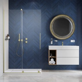 Paravan de dus tip Walk-in Radaway Furo auriu periat-transparent 140 cm sticla securizata 8 mm stanga