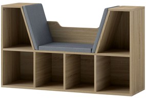 HOMCOM Bibliotecă Banc 2 în 1 Design Contemporan 6 casete 3 Perne Fornisite 102L x 30l x 61A cm Stejar Gri | Aosom Romania