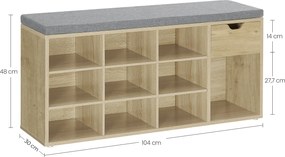 Pantofar cu banca cu sezut gri si sertar TAYLOR ARTISAN 104x30x48 cm, alb