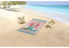 Prosop de plajă albastru/roz din catifea pentru copii 75x150 cm Alisse – Good Morning