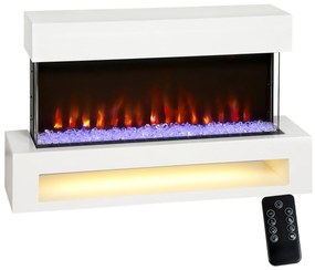 HOMCOM Șemineu electric cu 11 culori ale flăcării, 10 culori ale patului de cristale, 1000W/2000W, telecomandă, versatil, Alb | Aosom Romania