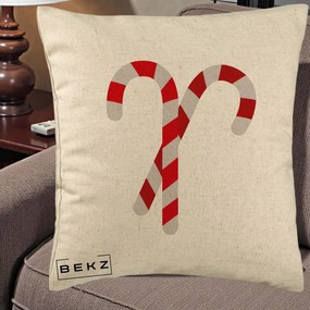 Perna Decorativa Candy Cane de Craciun, 40x40 cm, Bej, Husa Detasabila, Perna Inclusa, BEKZ®