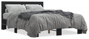 3280122 vidaXL Cadru de pat, negru, 135x190 cm, lemn prelucrat și metal