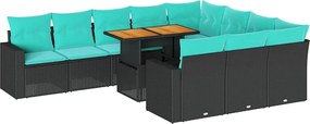 vidaXL Set canapele de grădină cu perne, 11 piese, negru, poliratan