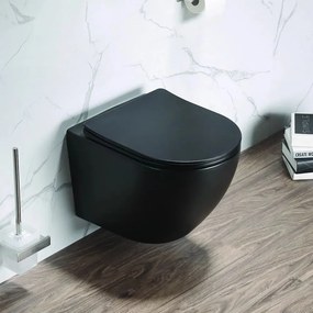 Vas wc suspendat negru mat Rune Ivaldi Tornado rimless, cu sistem vortex si capac slim softclose
